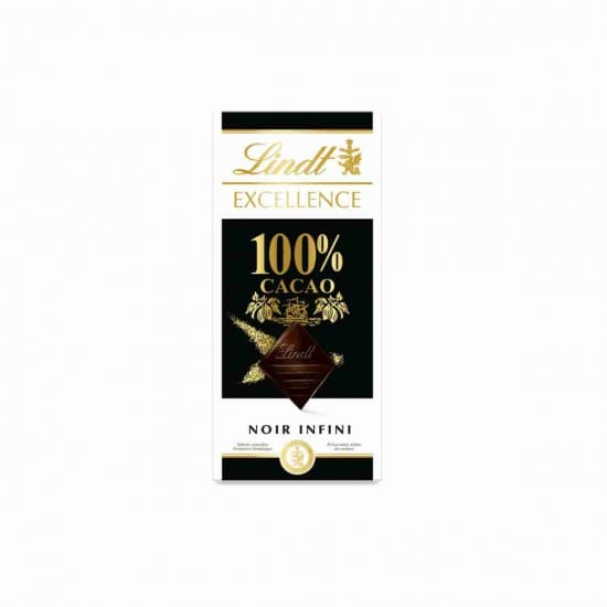 LINDT EXCELLENCE 100% DARK COCOA CHOCOLATE BAR 50g