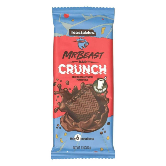 Mr Beast Feastables Bar Crunch Milk Chocolate With Puffed Rice 60g